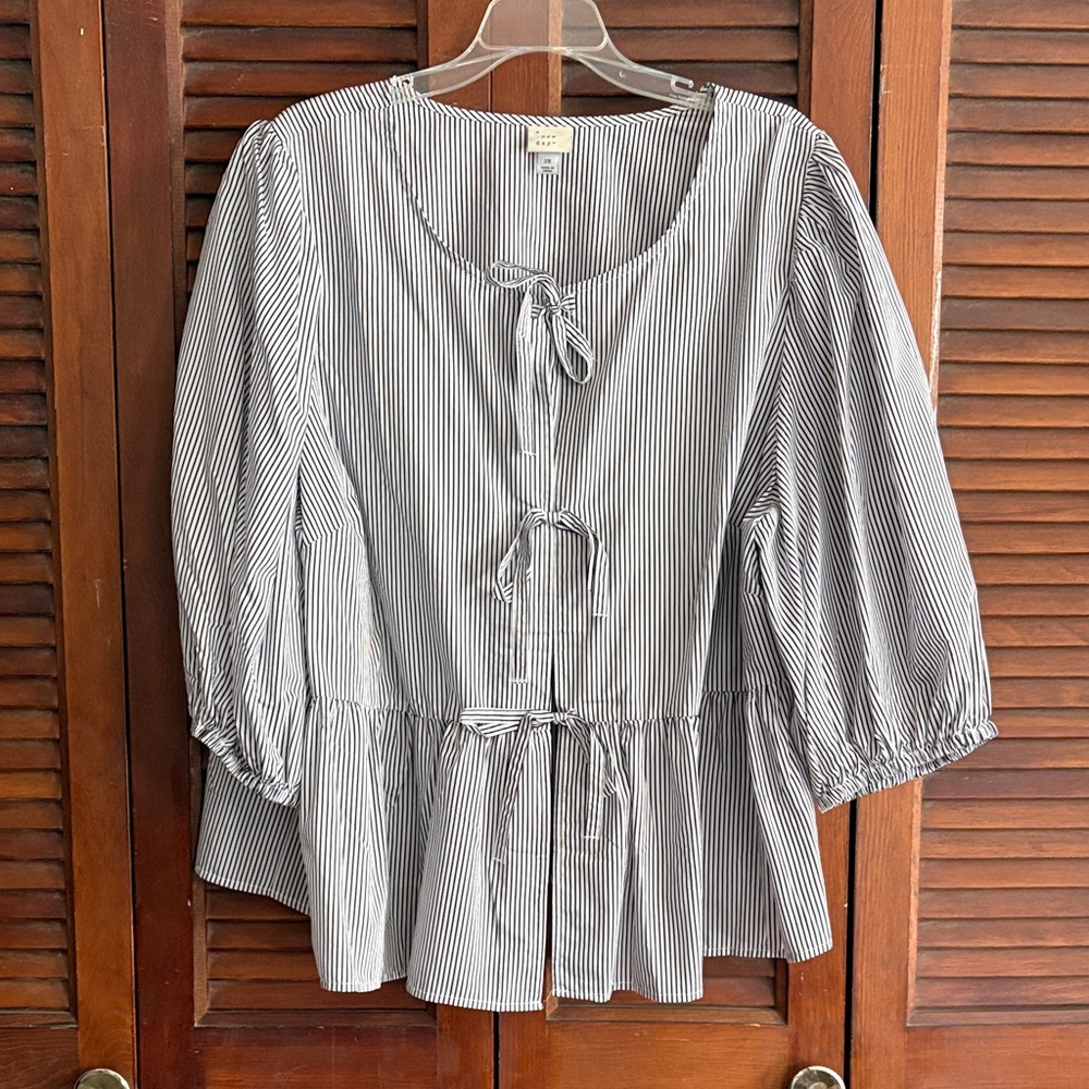 a new day Black and White Striped Blouse